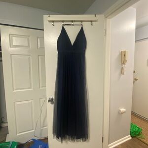 Elegant Dark Blue Halter Bridesmaid Dress